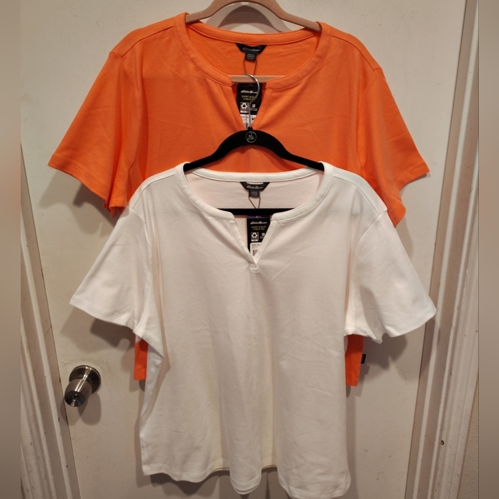 Eddie Bauer Lot Of 2 NWT Women's Solid Short Sleeve Tops XXL Pima Cotton Casual